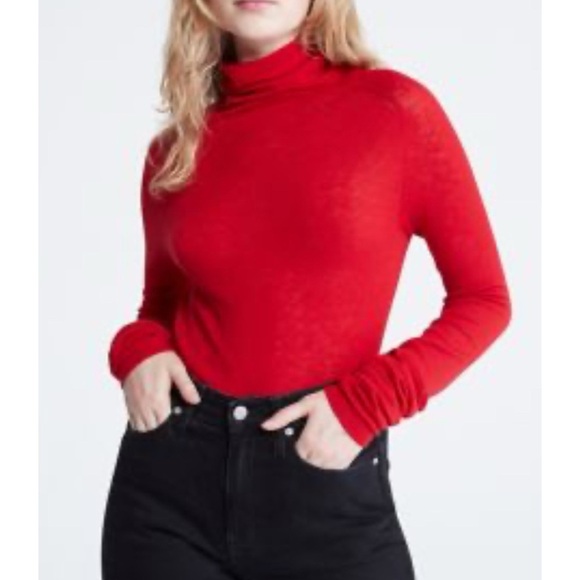 Calvin Klein Long Sleeve Wool Blend Top Red - Picture 1 of 12